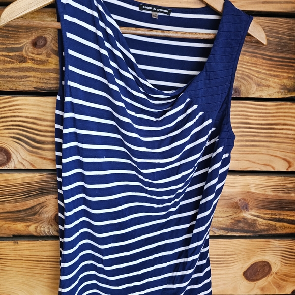 Cable & Gauge Tops - Cable & Gauge Blue and White Ruched Sleeveless Tank Top